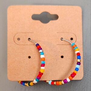 Multi-colored Beaded Hoop Earrings
